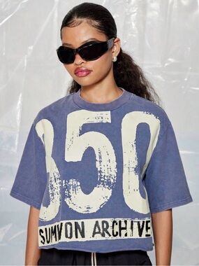 Sumwon Vintage Wash Retro Boxy Cropped Raw Edge T Shirt Size S NWT